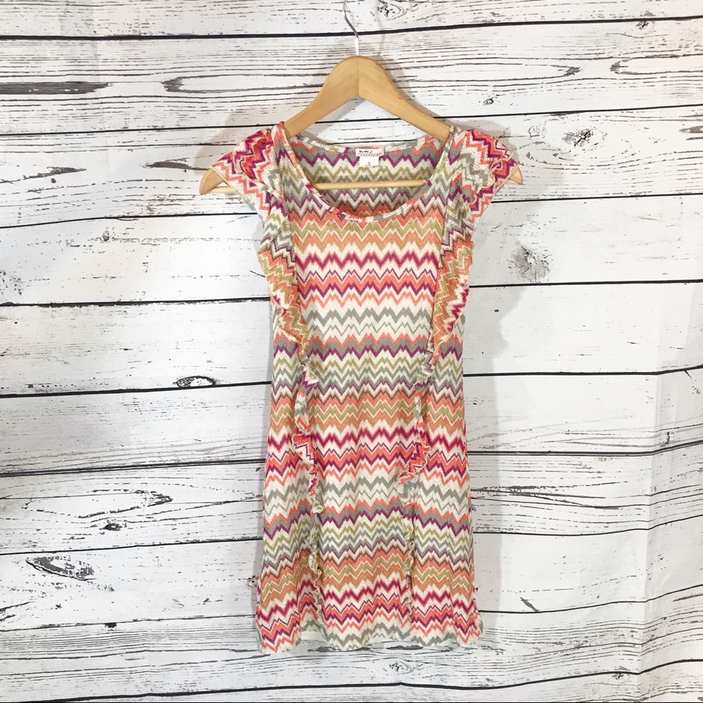 Sally Miller Couture Dress Girls 12 Knit Zip Zag Flutter Short Sleeve Tunic